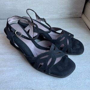 ** Beautifeel Black Leather Wedge Sandals sz 41 Ankle Strap
